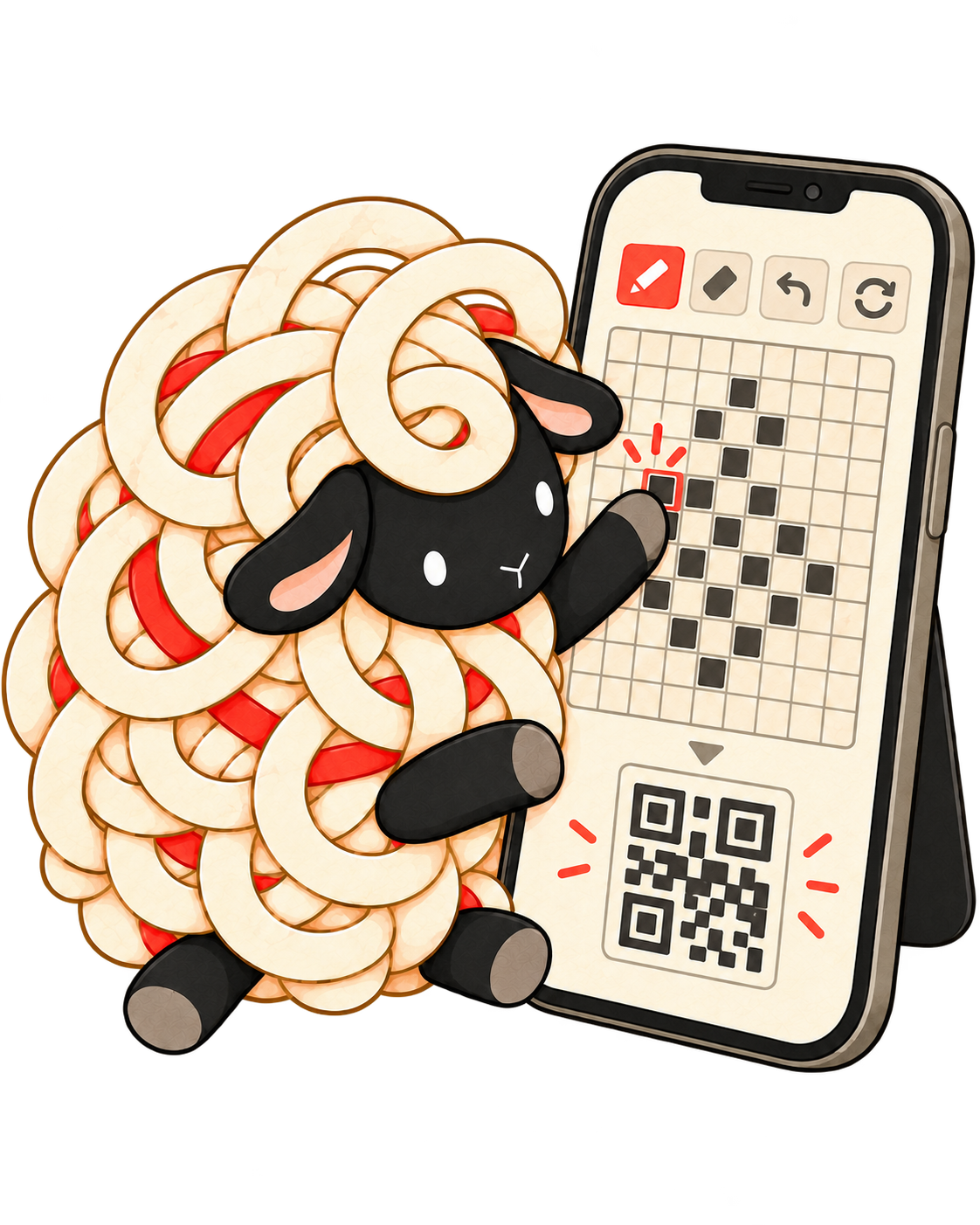 iPhoneの格子にパンチ模様を描き、QRへ変換するKoshi Studioのタングルシープ