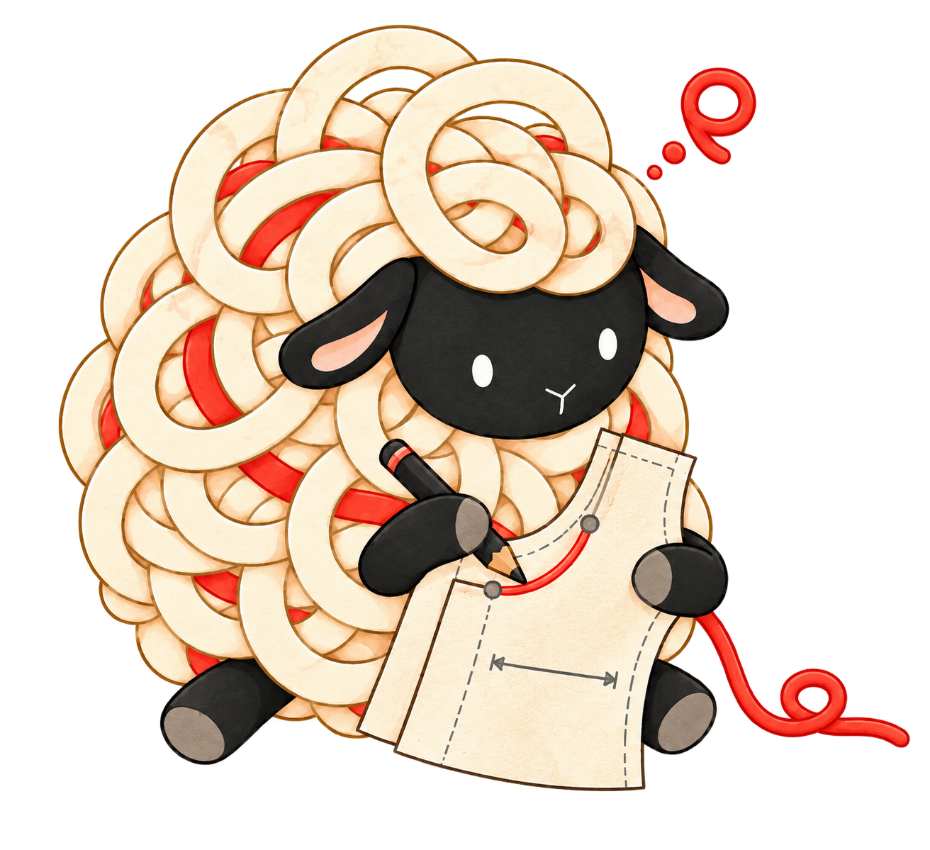 曲線と寸法を確かめながら型紙を描くタングルシープ